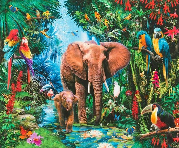 Panel Regenwald Dschungel Elefanten 90x108 cm